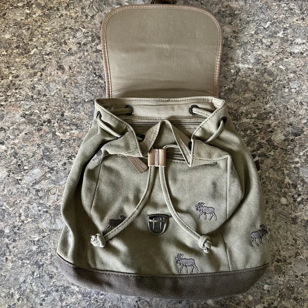 LL Bean Bag VTG Purse  Backpack— Embroidered Moose Sude Leather Adjustable Lock
